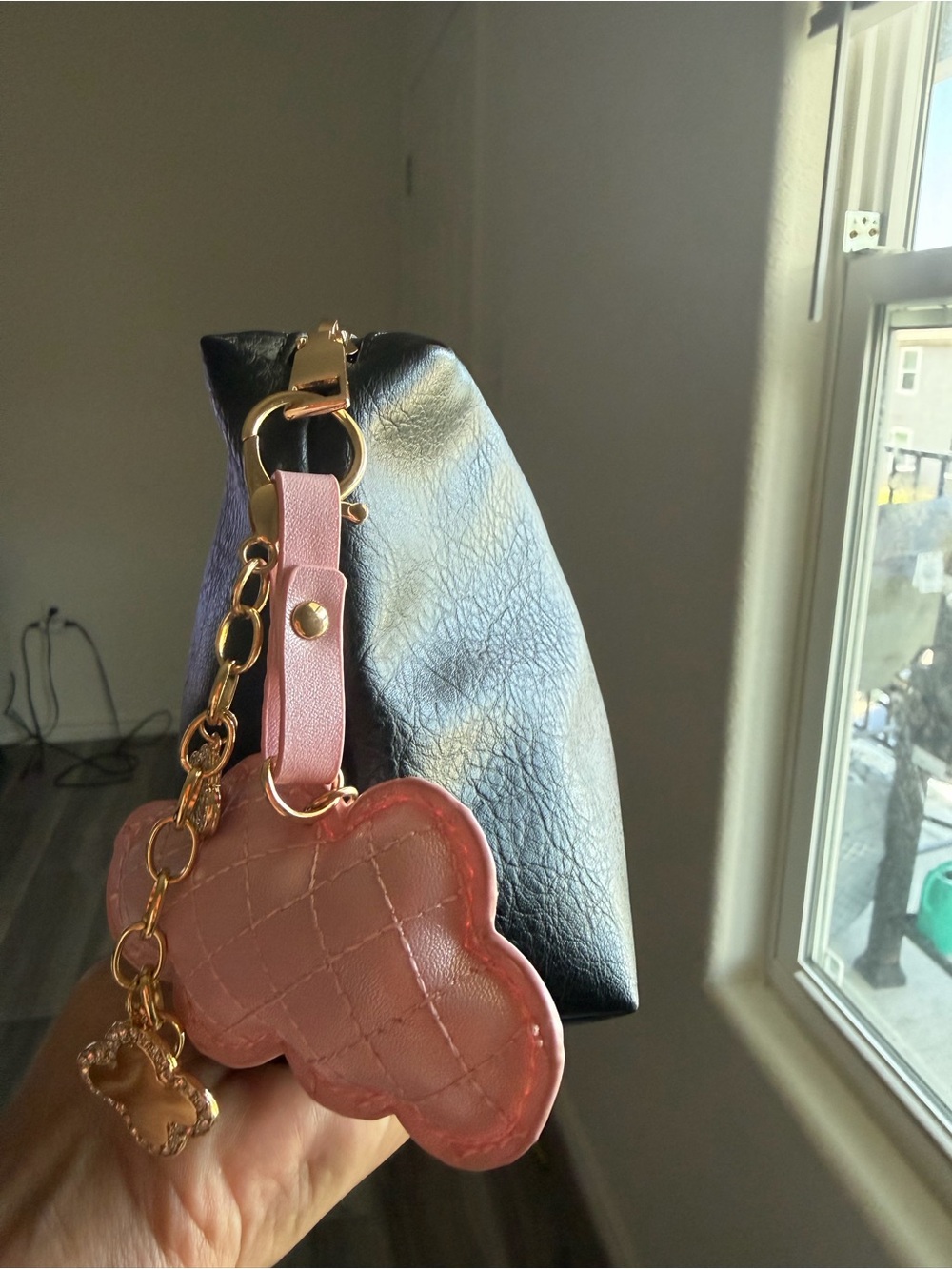 Black Women’s Tote Bag with Pink Cloud Charm